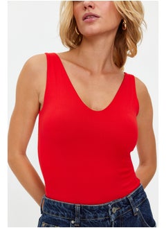 trendyol Red Soft Touch/Soft Fitted V Neck Snap Knitted Bodysuit TWOSS24BD00006  - Image 4