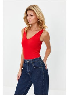 trendyol Red Soft Touch/Soft Fitted V Neck Snap Knitted Bodysuit TWOSS24BD00006  - Image 2
