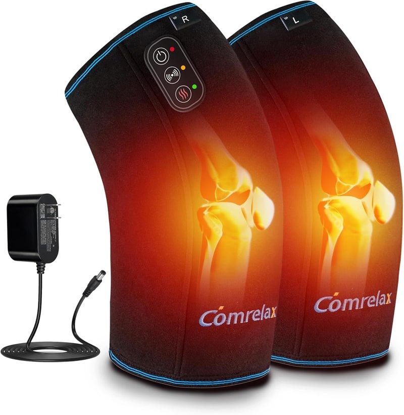 comrelax Knee Massager with Heat Vibration Heating Pad for Knee Pain Relief Heating Pad for Leg Pain Leg Massager 3 Vibration Modes 3 Heat Levels AC Adapter Heating Faster No Battery