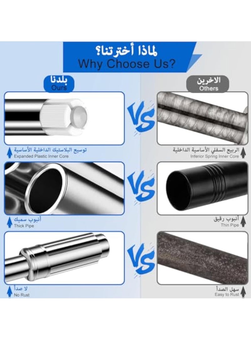عمود ستارة الدش 130 سم - 230 سم قابل للتعديل عمود ستارة تلسكوبي قابل للتمديد عمود دش بزنبرك غير قابل للانزلاق شماعة خزانة للحمام نافذة المطبخ خزانة، بدون حفر سهل التركيب - Image 3