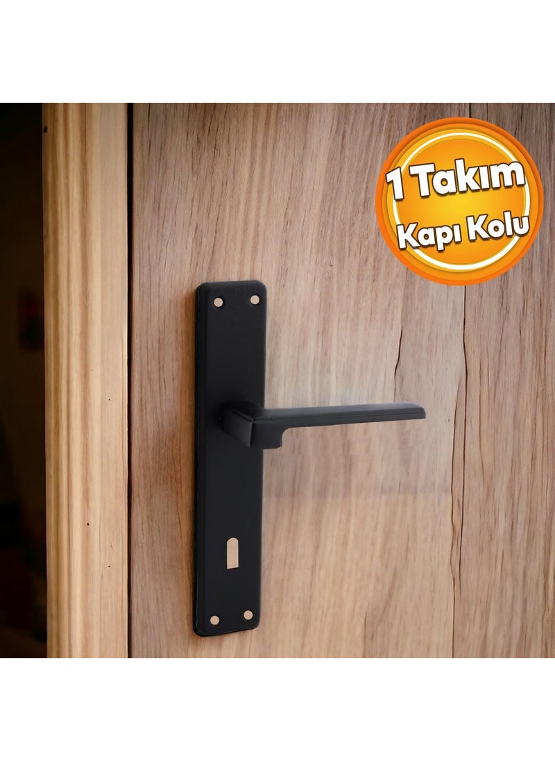 Badem10 - Panama Matte Black Flat Wooden PVC Door Handle Right and Left Suitable Front Back Without Rosette Without Barrel Room 1 Set - Image 1