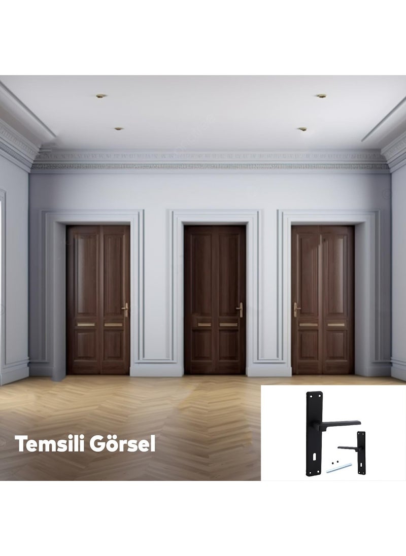 Badem10 - Panama Matte Black Flat Wooden PVC Door Handle Right and Left Suitable Front Back Without Rosette Without Barrel Room 1 Set - Image 1