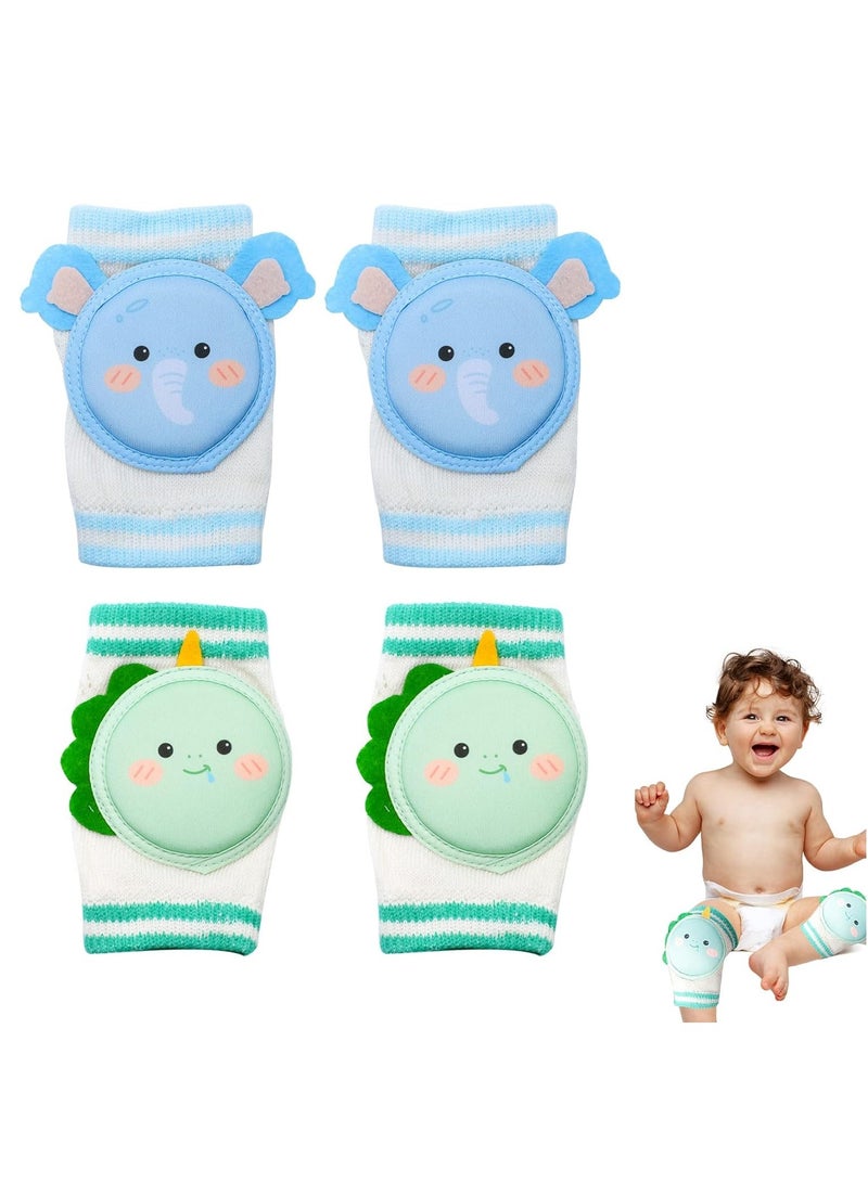 RATSAW 2 Pairs Baby Knee Pads for Crawling, Baby Breathable Crawling Knee Pads with Sponge Pad, Baby Knee Protectors, Anti-Slip Knee Pads, Knee Pads for Unisex Babies Elephant and Dinosaur - Image 1