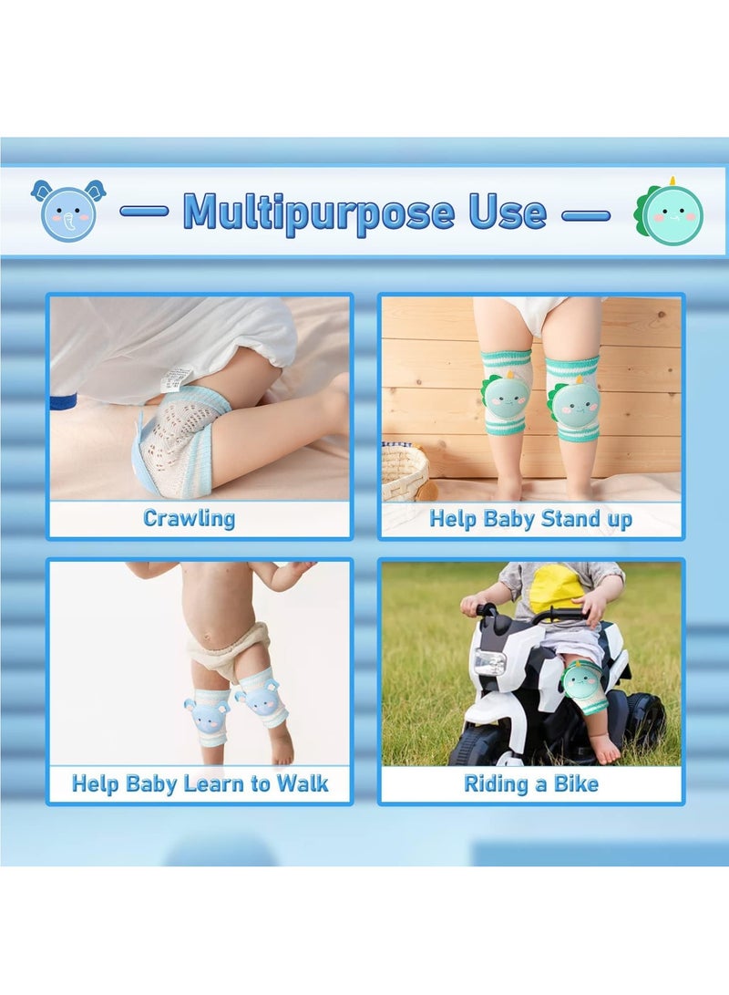 RATSAW 2 Pairs Baby Knee Pads for Crawling, Baby Breathable Crawling Knee Pads with Sponge Pad, Baby Knee Protectors, Anti-Slip Knee Pads, Knee Pads for Unisex Babies Elephant and Dinosaur - Image 4