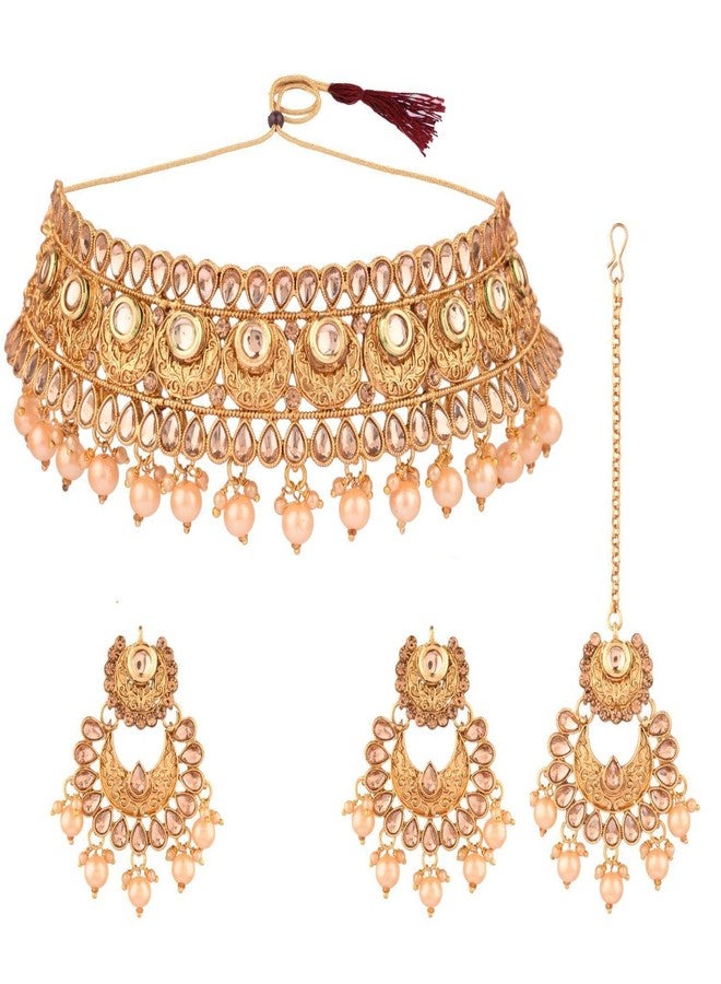 Efulgenz Indian Wedding Bridal Sets Traditional Faux Kundan Crystal Stone Necklace Chaandbali Earrings with Maang Tikka Bollywood Indian Jewelry for Women - Image 1