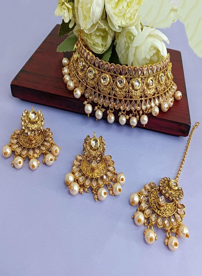 Efulgenz Indian Wedding Bridal Sets Traditional Faux Kundan Crystal Stone Necklace Chaandbali Earrings with Maang Tikka Bollywood Indian Jewelry for Women - Image 2