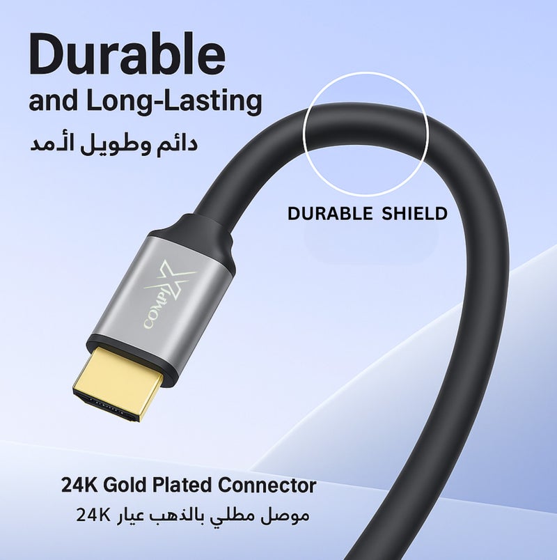 COMPIX HDMI 2.0 Cable 10M High-Speed 18Gbps, 4K@60Hz Ultra HD Gold-Plated HDMI Cable, Full HD 1080p, 3D Braided Cord for PS5/PS4 PlayStation Xbox Laptop PC TV Projector (Black) - Image 3