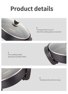 sokany Multifunction Electric Frying Pan, Electric Skillet with Healthy Safe Cookware Aluminium Easy Clean, 1500w, Non Stick, Sk-2004 (Black)  - Image 3