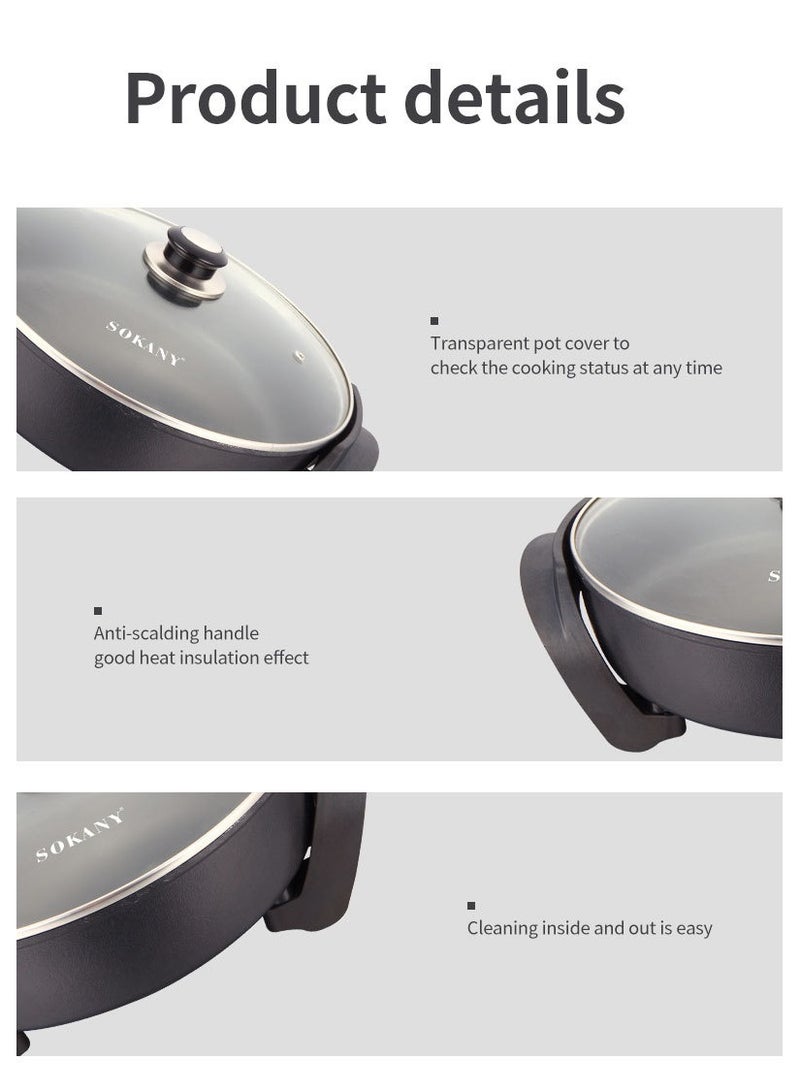 sokany Multifunction Electric Frying Pan, Electric Skillet with Healthy Safe Cookware Aluminium Easy Clean, 1500w, Non Stick, Sk-2004 (Black)  - Image 3