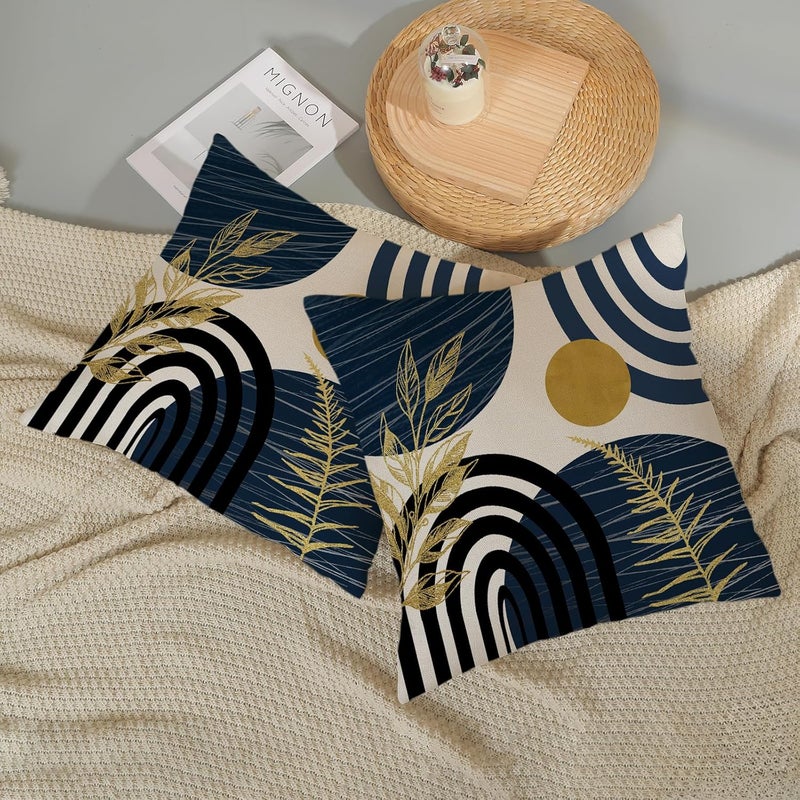 JEFERSO Boho Navy Blue Pillow Covers 18x18 Set of 2 Gold Tropical Leaf Decor Mid Century Throw Pillows Outdoor Bohemian Decorative Pillow Cases Farmhouse Abstract Modern Cushion Case for Couch Sofa - Image 5