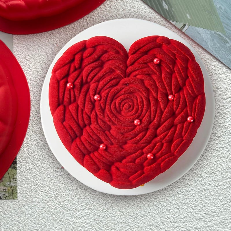 ZINDIACINE 2 Pack Silicone Heart Cake Mold, Rose Pattern Baking Pan Valentine's Day 8 Inch Heart Cake pan for Baking, Chocolate, Mousse, Jelly,Mini Cake Resin - Image 5