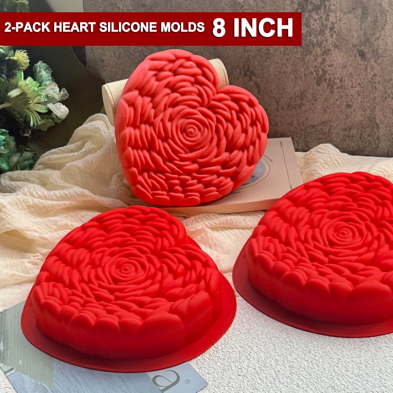 ZINDIACINE 2 Pack Silicone Heart Cake Mold, Rose Pattern Baking Pan Valentine's Day 8 Inch Heart Cake pan for Baking, Chocolate, Mousse, Jelly,Mini Cake Resin - Image 2