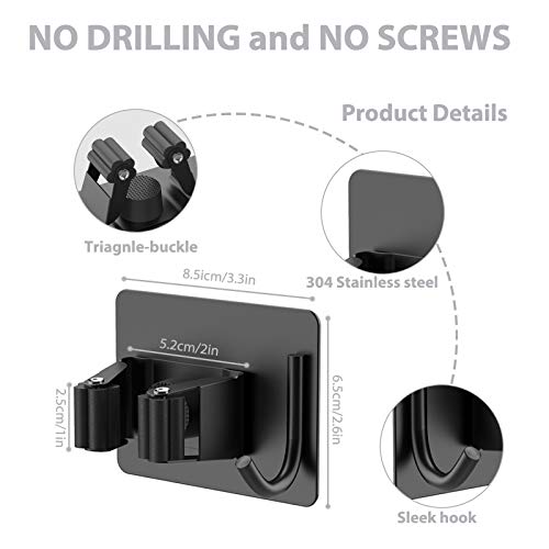 homeasy Mop Broom Holder No Drill, Mop Broom Organizer Wall Mounted Heavy Duty with Hooks Hanger, Self Adhesive Stainless Steel 4Pcs for Bathroom, Kitchen, Office (Black) - Image 4