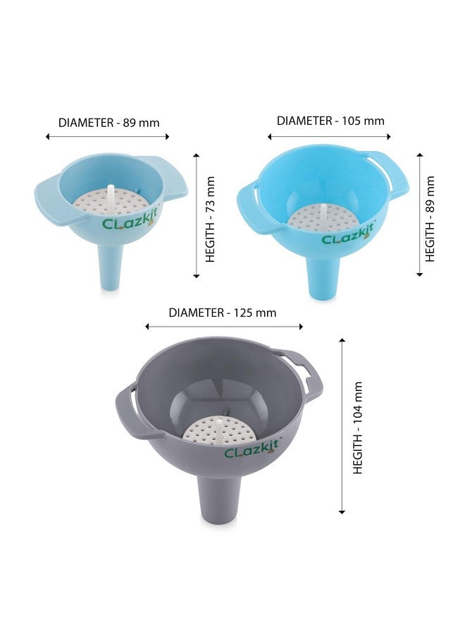 Clazkit مجموعة قمع المطبخ Clazkit® المكونة من 3 قطع - قمع متداخل مع مقبض، فم واسع من البلاستيك الغذائي، مصفاة قابلة للفصل للسوائل والمكونات الجافة والمساحيق - Image 3