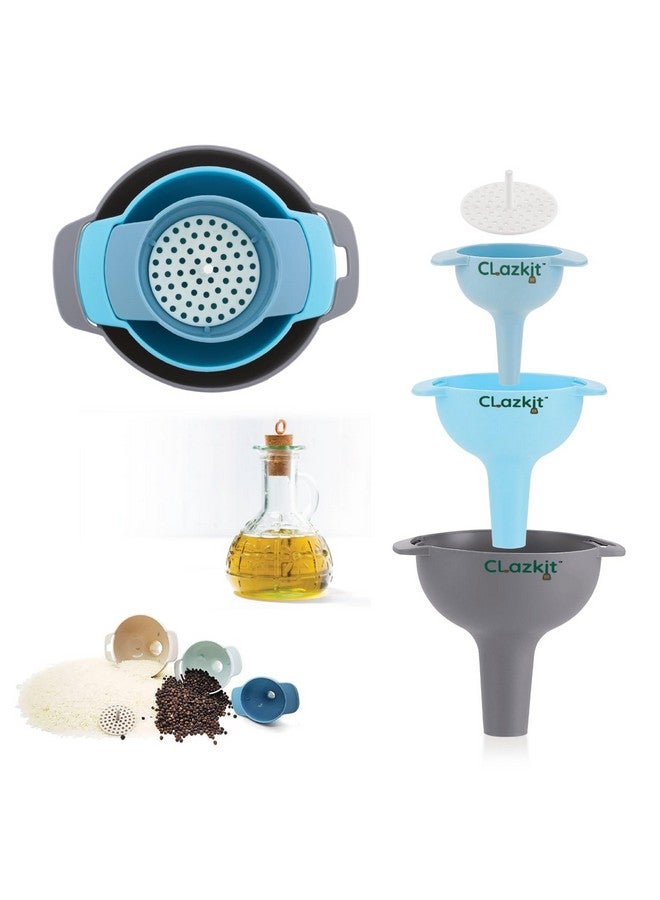 Clazkit مجموعة قمع المطبخ Clazkit® المكونة من 3 قطع - قمع متداخل مع مقبض، فم واسع من البلاستيك الغذائي، مصفاة قابلة للفصل للسوائل والمكونات الجافة والمساحيق - Image 1