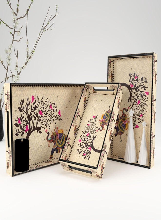 Castleite Elisa Mandala Wooden Trays for Serving & Decoration-Set of 3|Handcrafted Organizers with Cut-Out Handles |Epoxy Resin Finish-Size Small, Medium & Large (Tradivibe), rectangular - Image 1