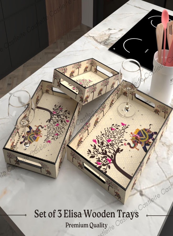 Castleite Elisa Mandala Wooden Trays for Serving & Decoration-Set of 3|Handcrafted Organizers with Cut-Out Handles |Epoxy Resin Finish-Size Small, Medium & Large (Tradivibe), rectangular - Image 2
