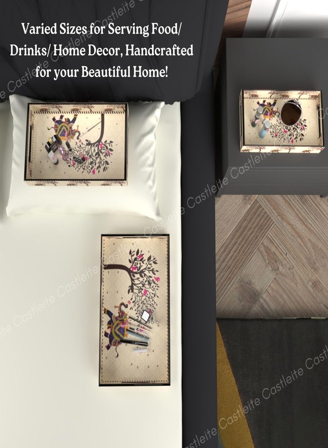 Castleite Elisa Mandala Wooden Trays for Serving & Decoration-Set of 3|Handcrafted Organizers with Cut-Out Handles |Epoxy Resin Finish-Size Small, Medium & Large (Tradivibe), rectangular - Image 5