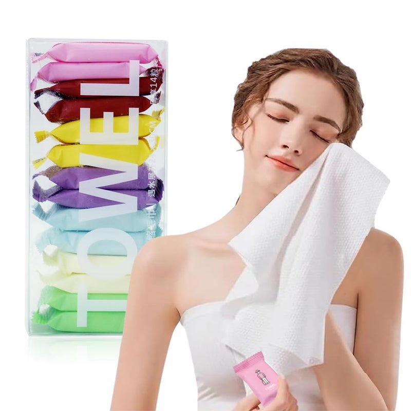 ZAKUDI Disposable Face Towels Compressed Washcloths for Travel Fast Drying Lightweight Camping Towels Magic Towel Minis for Your Purse One Size Beauty Makeup Remover Wipes Individually Wrapped14 pcs  - Image 1