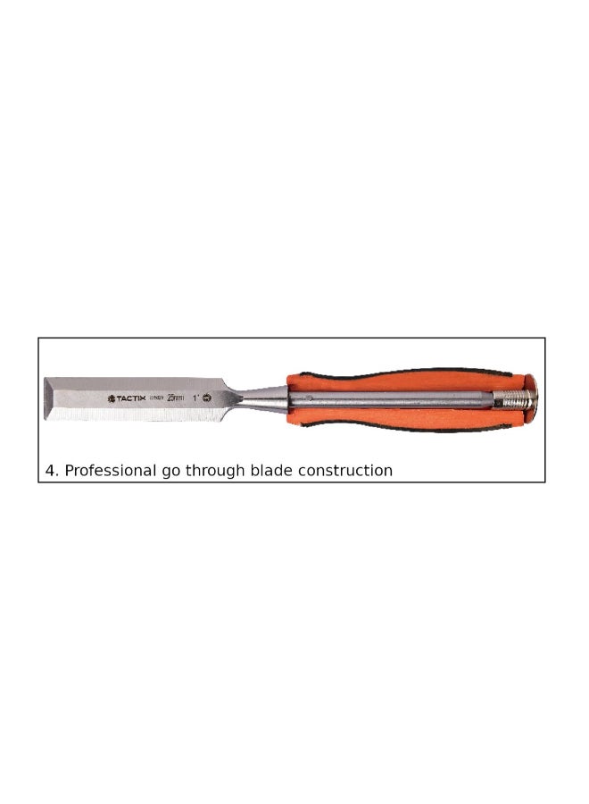Tactix Chrome Vanadium Blade Long Wood Chisel with Non-Slip Handle Multicolour 19mm 225021  - Image 4
