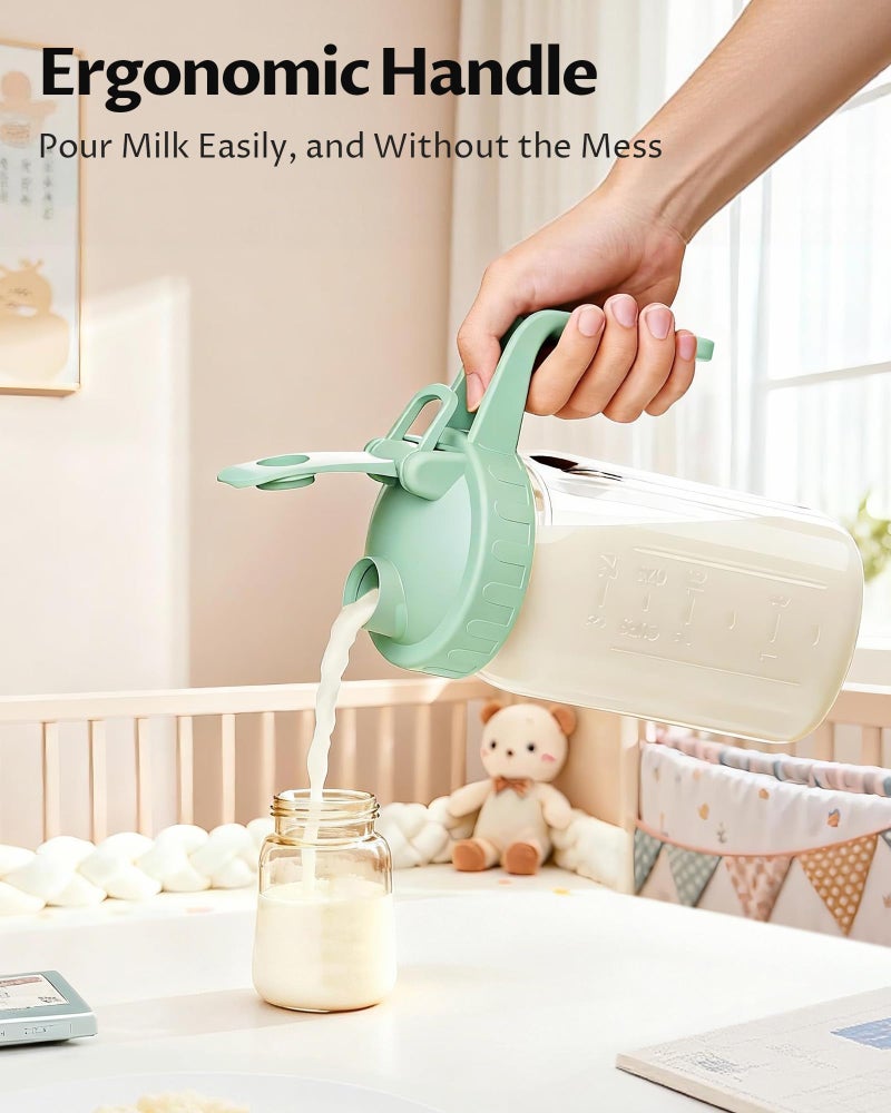 VA1KENE 32oz Breast Milk Pitcher with Lid â€“ Leak-Proof & Airtight Glass Storage Container for Breastmilk, Wide-Mouth Mason Jar Pitcher, Fast Formula Maker, Green - Image 5