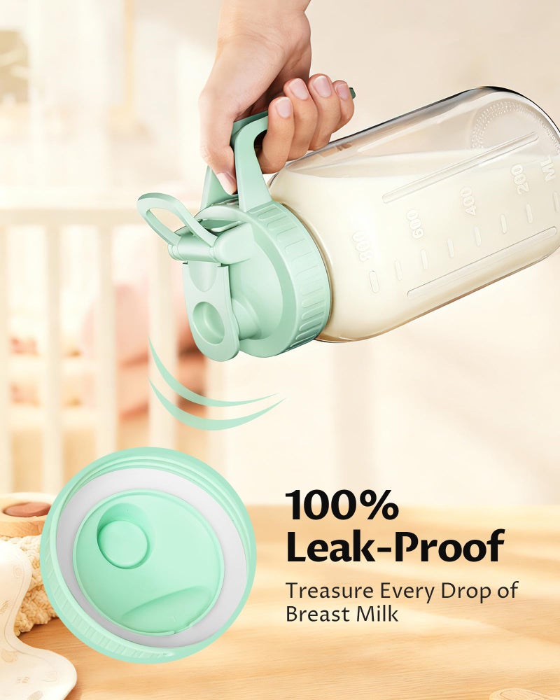 VA1KENE 32oz Breast Milk Pitcher with Lid â€“ Leak-Proof & Airtight Glass Storage Container for Breastmilk, Wide-Mouth Mason Jar Pitcher, Fast Formula Maker, Green - Image 3
