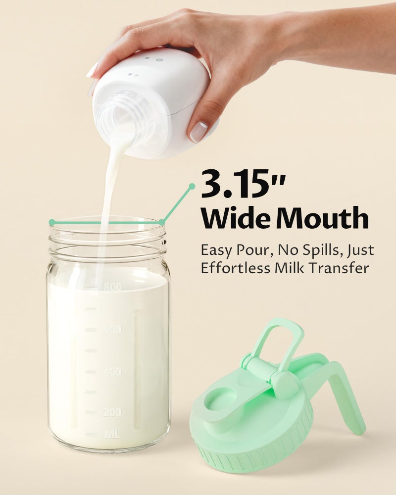 VA1KENE 32oz Breast Milk Pitcher with Lid â€“ Leak-Proof & Airtight Glass Storage Container for Breastmilk, Wide-Mouth Mason Jar Pitcher, Fast Formula Maker, Green - Image 4