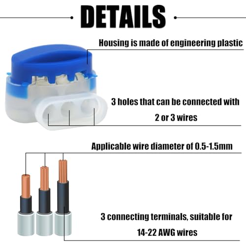 Multisland 20 Pcs Electrical IDC 314-box 3 Way Outdoor Boundary Wire Connector, Self-Stripping Moisture-Resistant Pigtail Connectors for Robotic Lawn Mowers, Irrigation Applications - Image 4