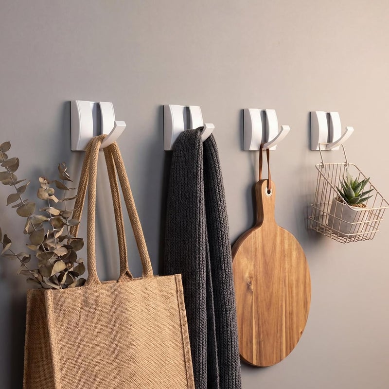 Queekay 4 Pcs Folding Hideaway Coat Hooks Heavy Duty Wall Towel Hooks for Bathrooms Retractable Coat Space Aluminum Wall Hanging Holder for Closet Scarf Hat Robe Key Purse Bag (White) - Image 3