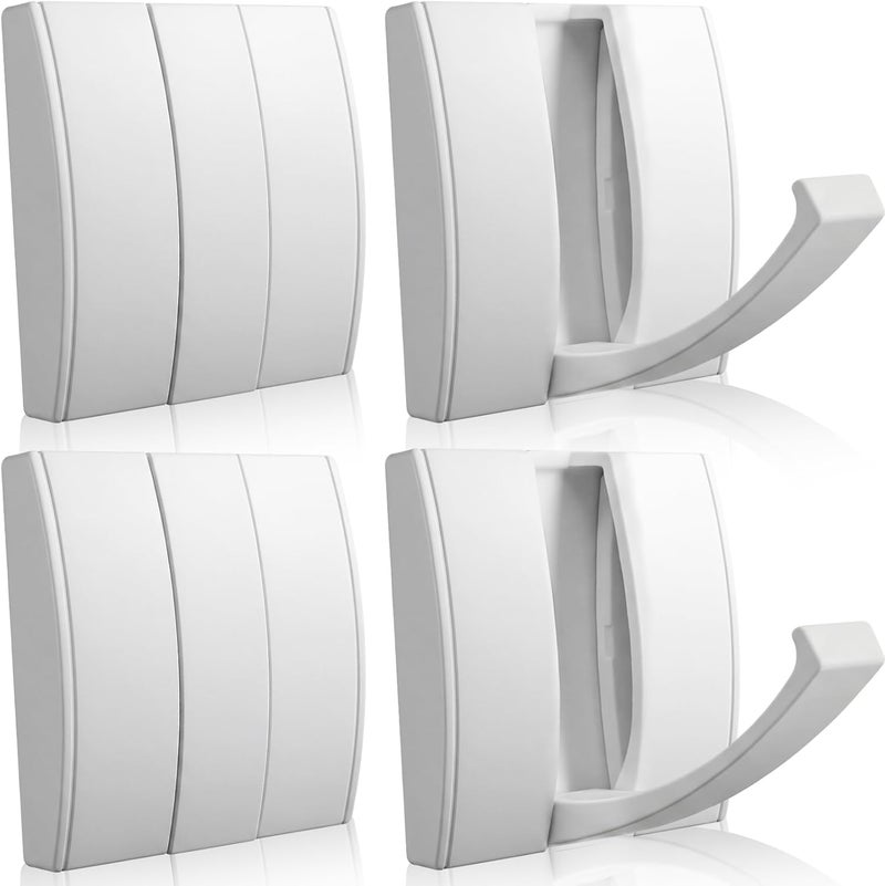Queekay 4 Pcs Folding Hideaway Coat Hooks Heavy Duty Wall Towel Hooks for Bathrooms Retractable Coat Space Aluminum Wall Hanging Holder for Closet Scarf Hat Robe Key Purse Bag (White) - Image 1