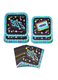 90S Party Plates And Napkins (52 Pieces For 16 Guests) - 90S Party Supplies, 90S Plates And Napkins, 90S Theme Decorations, 90S Bachelorette Party Decorations, Neon Party