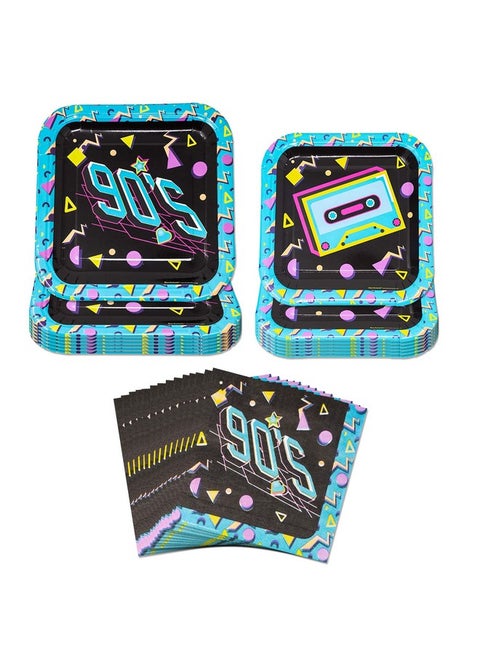 90S Party Plates And Napkins (52 Pieces For 16 Guests) - 90S Party Supplies, 90S Plates And Napkins, 90S Theme Decorations, 90S Bachelorette Party Decorations, Neon Party