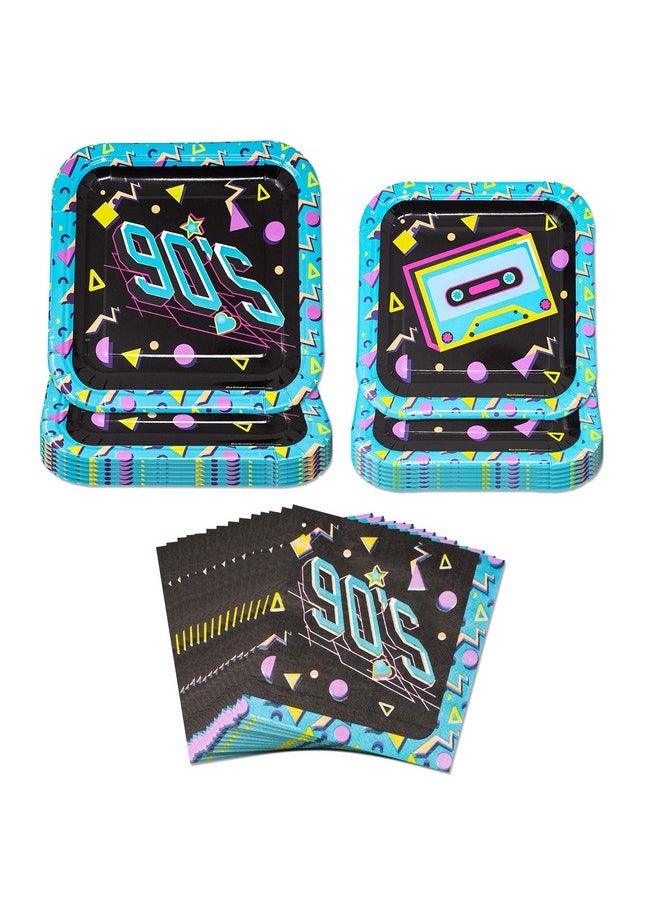 Blue Orchards - 90S Party Plates And Napkins (52 Pieces For 16 Guests) - 90S Party Supplies, 90S Plates And Napkins, 90S Theme Decorations, 90S Bachelorette Party Decorations, Neon Party - Image 1