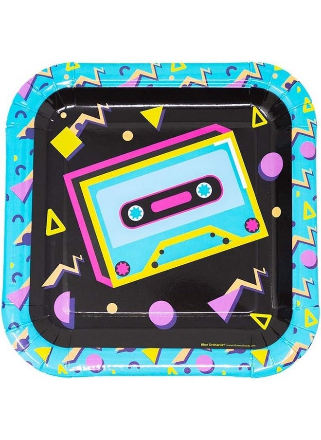Blue Orchards - 90S Party Plates And Napkins (52 Pieces For 16 Guests) - 90S Party Supplies, 90S Plates And Napkins, 90S Theme Decorations, 90S Bachelorette Party Decorations, Neon Party - Image 1