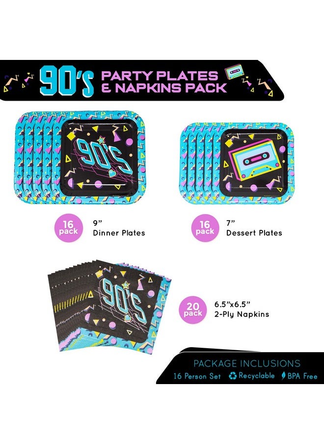 Blue Orchards - 90S Party Plates And Napkins (52 Pieces For 16 Guests) - 90S Party Supplies, 90S Plates And Napkins, 90S Theme Decorations, 90S Bachelorette Party Decorations, Neon Party - Image 1