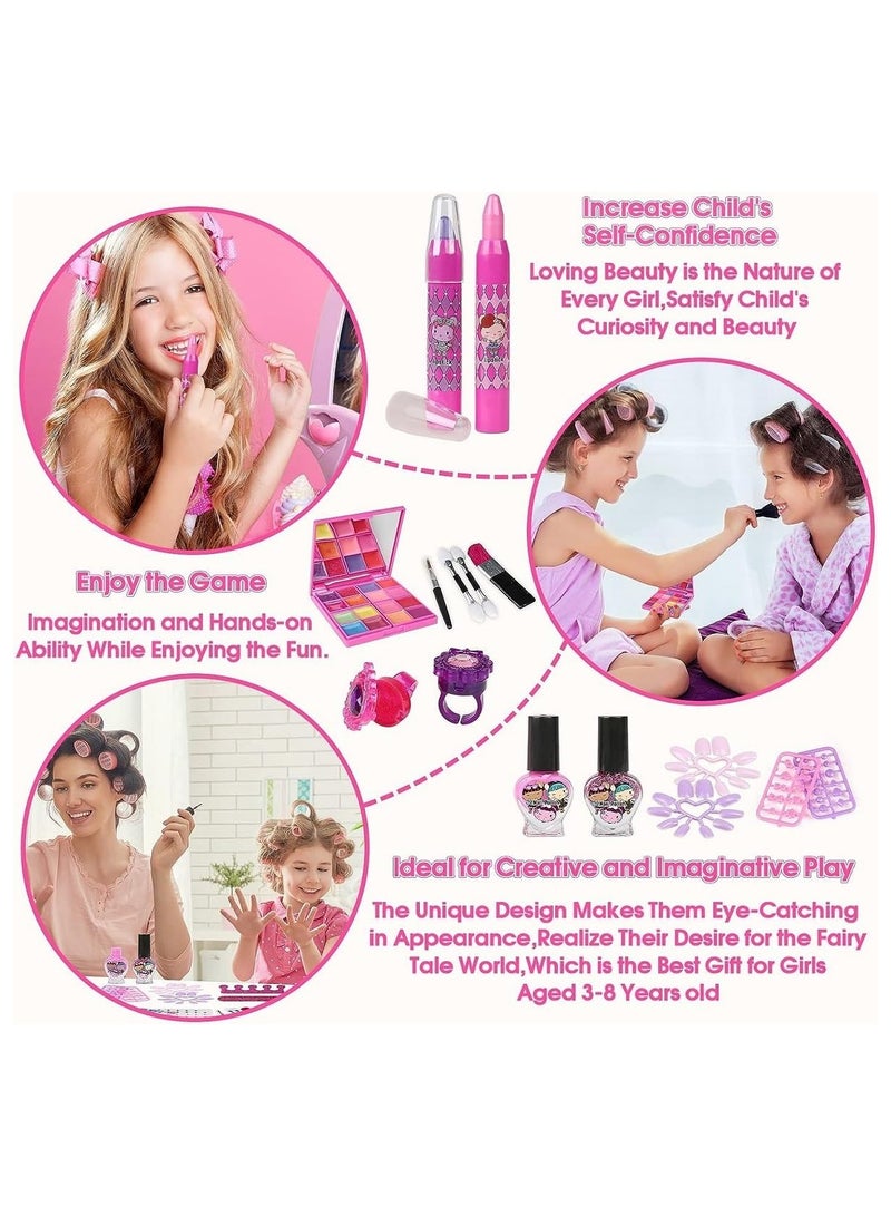 لعبة مكياج للأطفال للفتيات ، مجموعة ماكياج قابل للغسل آمنة ، مجموعة ماكياج مع مقابض للعب الحياة ، هدية عيد ميلاد الأميرة للفتيات 3-12 سنة - Image 4
