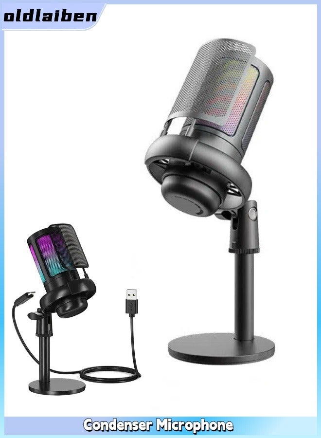 oldlaiben RGB Condenser Microphone, Gaming Microphone, Condenser Podcast Microphone, Computer Mic, With Boom Arm,Pop Filter,Mute Button for Streaming, for windows, mac OS, Smartphones, PS4/PS5（Black）  - Image 1