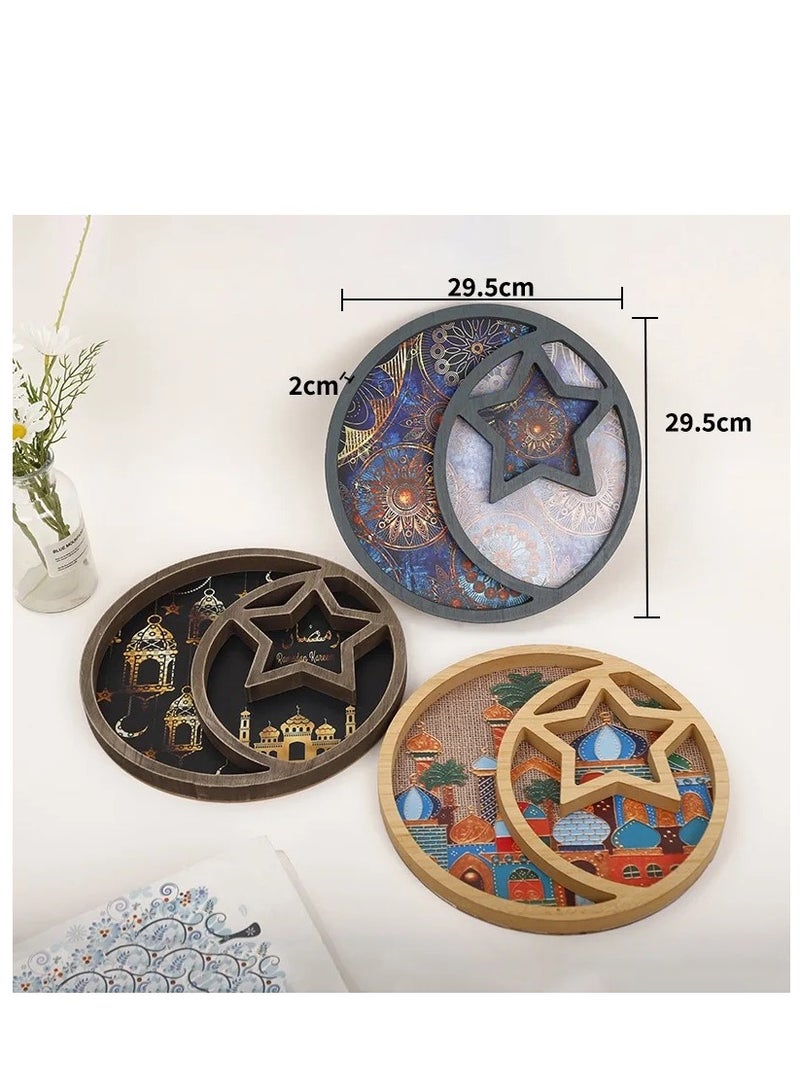 Moon Star Round Wooden Tray  Eid Ramadan Party Home Decoration Tray Candy Fruit Dessert Serving Tray - Image 5