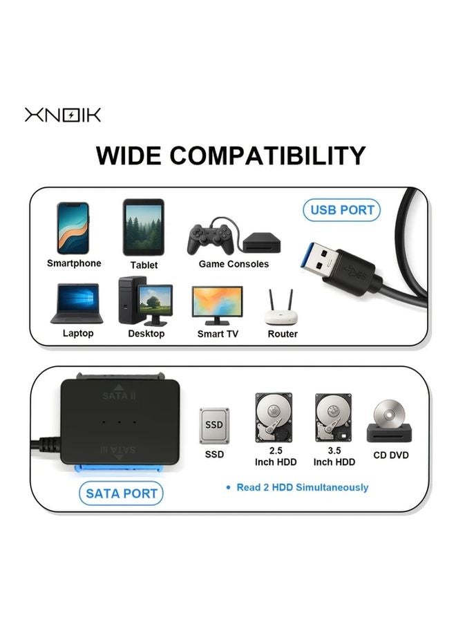 محول مزدوج من SATA إلى USB 3.0 لقراءة محركات HDD وSSD، سرعة نقل تصل إلى 5 جيجابت في الثانية، تشغيل فوري، مناسب لمحركات 2.5 و3.5 بوصة، للنسخ الاحتياطي واستنساخ البيانات واستعادتها، متوافق مع Windows وLinux وMac. - Image 4