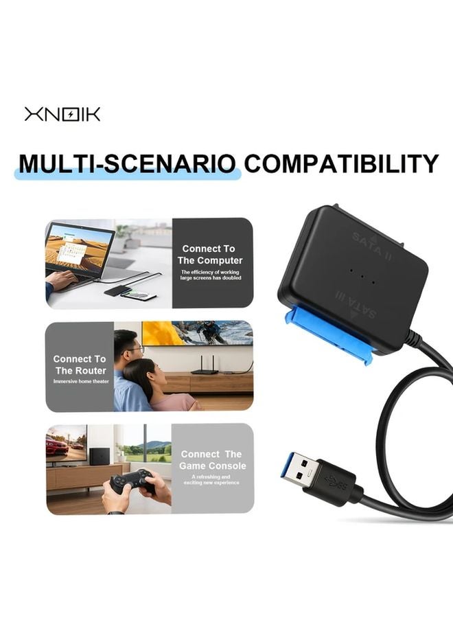 محول مزدوج من SATA إلى USB 3.0 لقراءة محركات HDD وSSD، سرعة نقل تصل إلى 5 جيجابت في الثانية، تشغيل فوري، مناسب لمحركات 2.5 و3.5 بوصة، للنسخ الاحتياطي واستنساخ البيانات واستعادتها، متوافق مع Windows وLinux وMac. - Image 3