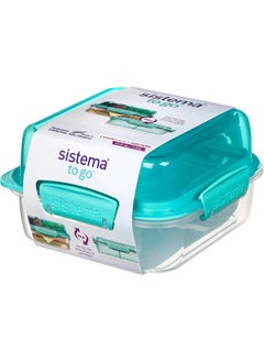 sistema Sistema 1.24L Lunch Stack Square to Go Assorted Colours, Polypropylene, 1.24 Litre  - Image 1
