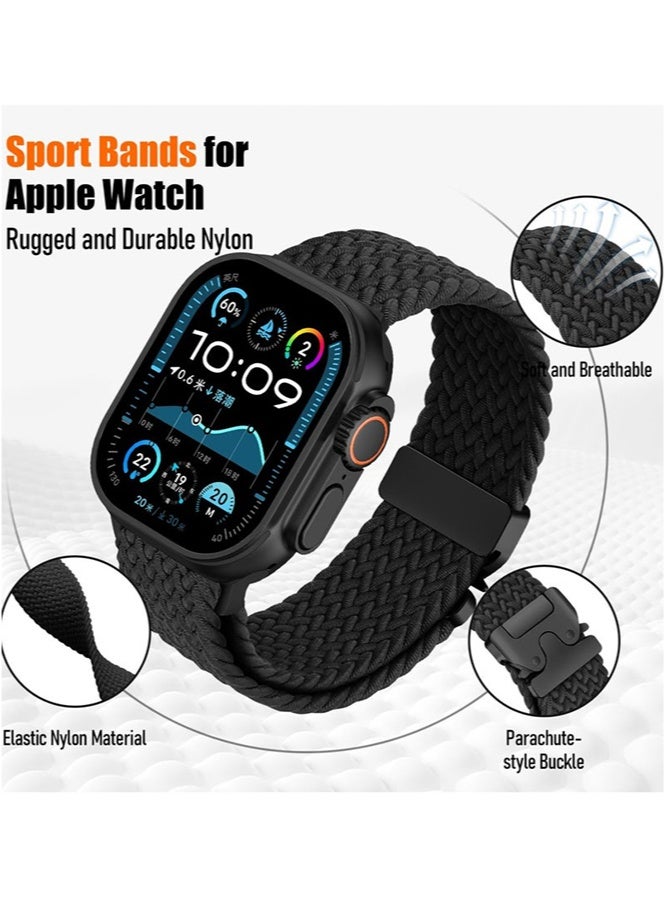 HL-Tech Compatible for Apple Watch Band 49mm 46mm 45mm 44mm 42mm Elastic Nylon Braided Secure & Comfortable Stretchy Strap for Women Men,Parachute Buckle Bands for iWatch Ultra 3/2/1 Series 11 10 9 8 7 6 5 4 3 SE Black - Image 2