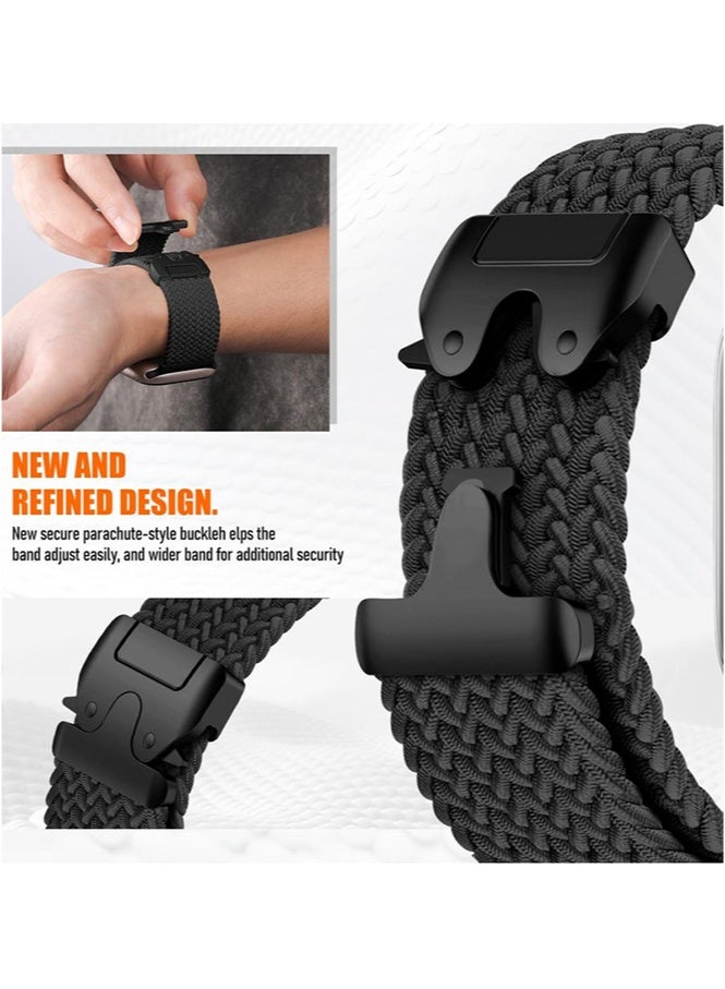 HL-Tech Compatible for Apple Watch Band 49mm 46mm 45mm 44mm 42mm Elastic Nylon Braided Secure & Comfortable Stretchy Strap for Women Men,Parachute Buckle Bands for iWatch Ultra 3/2/1 Series 11 10 9 8 7 6 5 4 3 SE Black - Image 3