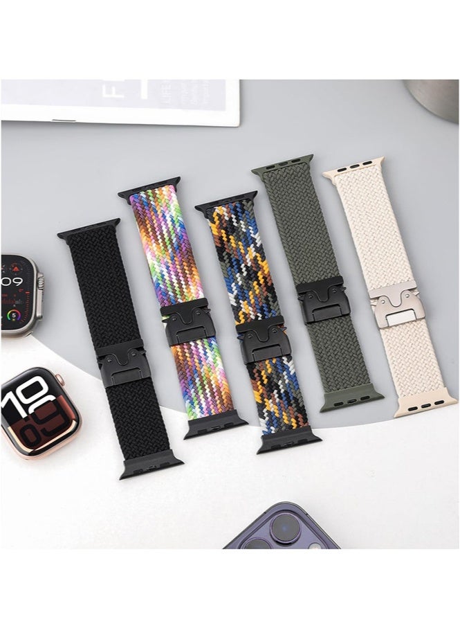 HL-Tech Compatible for Apple Watch Band 49mm 46mm 45mm 44mm 42mm Elastic Nylon Braided Secure & Comfortable Stretchy Strap for Women Men,Parachute Buckle Bands for iWatch Ultra 3/2/1 Series 11 10 9 8 7 6 5 4 3 SE Black - Image 4