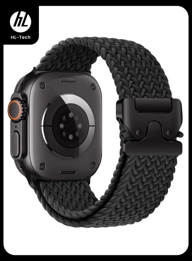 HL-Tech Compatible for Apple Watch Band 49mm 46mm 45mm 44mm 42mm Elastic Nylon Braided Secure & Comfortable Stretchy Strap for Women Men,Parachute Buckle Bands for iWatch Ultra 3/2/1 Series 11 10 9 8 7 6 5 4 3 SE Black - Image 1