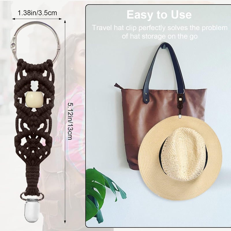 Luckam 3 Pcs Hat Clip, Knitting Travel Hat Clip for Bag Backpack Luggage, Travel Hat Clip for Women, Kids, Adults, Outdoor Travel Accessory (Black, Beige, Brown) - Image 4