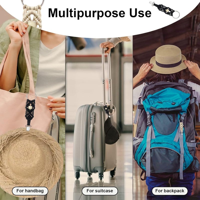 Luckam 3 Pcs Hat Clip, Knitting Travel Hat Clip for Bag Backpack Luggage, Travel Hat Clip for Women, Kids, Adults, Outdoor Travel Accessory (Black, Beige, Brown) - Image 3