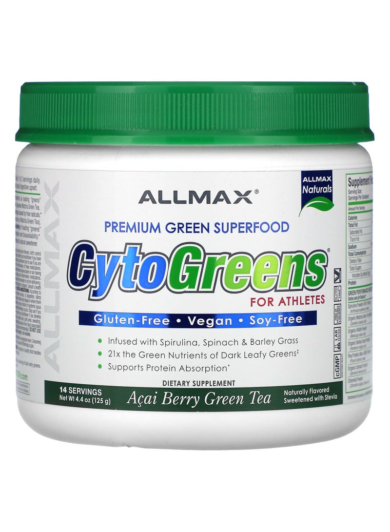 Allmax CytoGreens, Premium Green Superfood For Athletes, Acai Berry Green Tea, 4.4 oz (125 g)