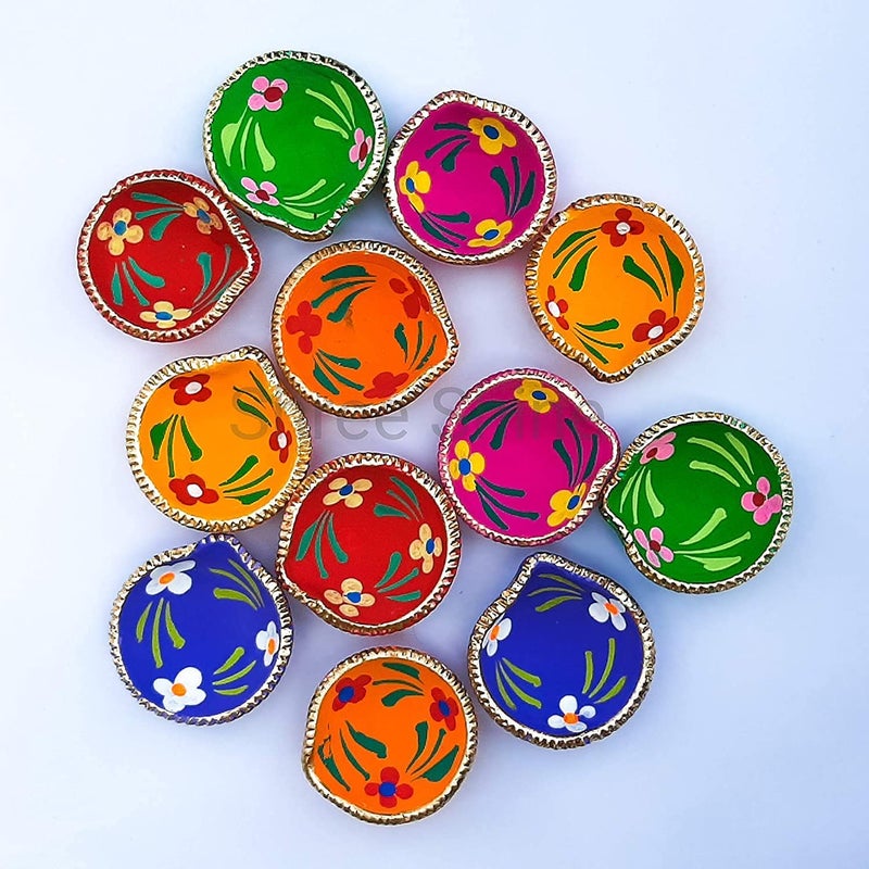ASIDEA Hand Made Colourful Clay Diya for Diwali Decoration Deepak lamp Set of 15 Pieces - Image 3