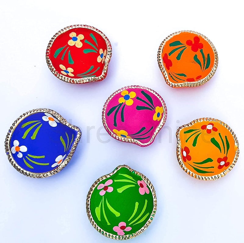 ASIDEA Hand Made Colourful Clay Diya for Diwali Decoration Deepak lamp Set of 15 Pieces - Image 2